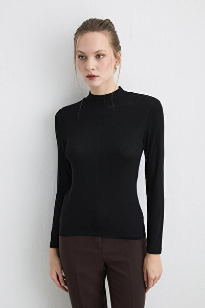 Gusto Mock Neck Pack Viscose Lycra Blouse - Black