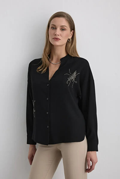 Gusto Embroidered Crepe Tunic - Black