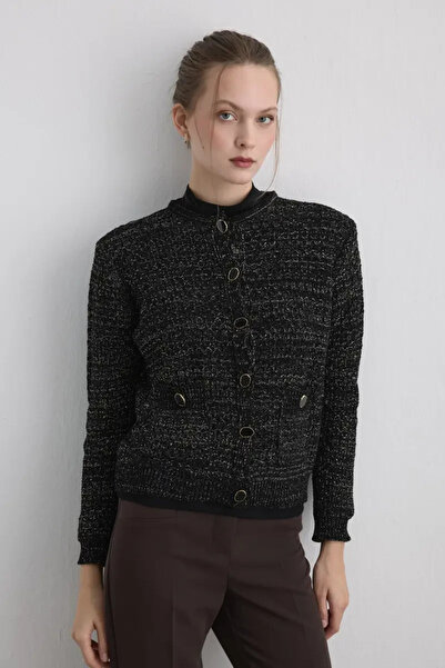 Gusto Silvery Knitwear Chenille Cardigan - Black