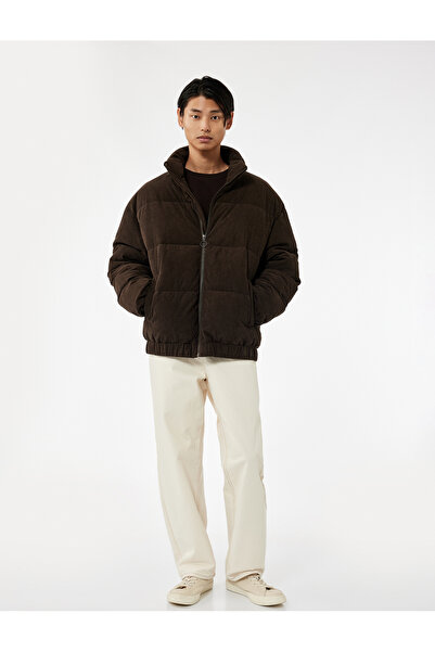 Koton ψηλός λαιμός Μακρυμάνικο με λεπτομέρεια τσέπης με φερμουάρ κοτλέ Βελούδινο χειμερινό πουπουλένιο παλτό