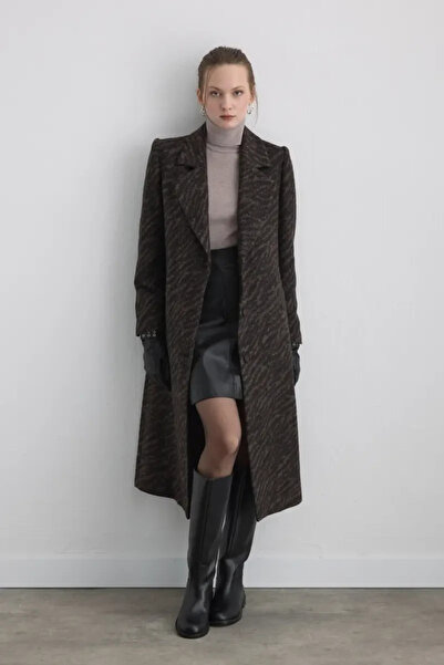Gusto Zebra Pattern Wool Coat - Brown