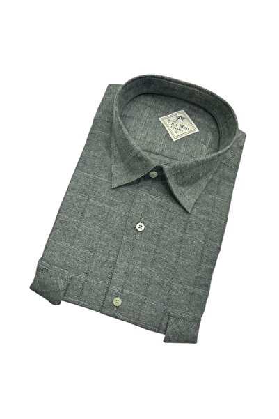 GÖMLEK GALERİSİ Classic Wide Cut Hidden Plaid Flannel Woven Double Pocket Lon...