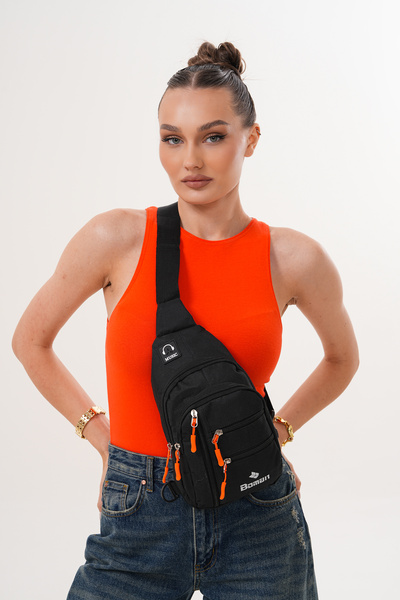 Boman Shop Unisex Black Waterproof Shoulder Bag with USB Headphone Outlet Crossbody Chest Bag