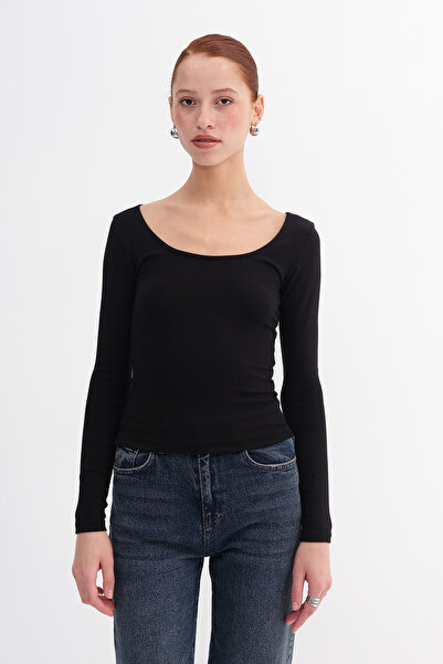 Addax U Neck Basic Modal Blouse B4410