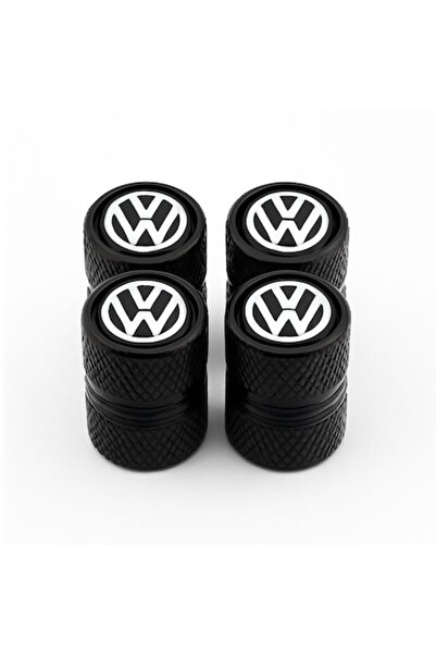 Volkswagen Set of 4 valve caps for – black aluminum, silver logo, sporty design