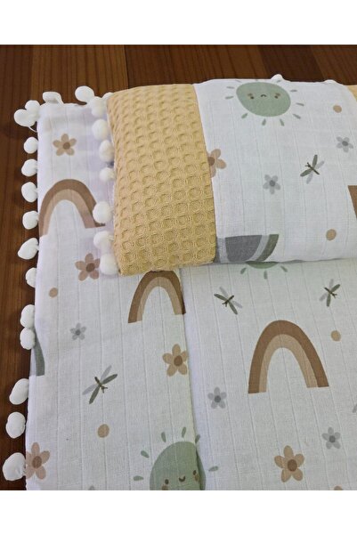 voyyo kids baby 3-Piece Bottom Opening Mat Set with Blanket and Pillow, Muslin Patterned Bottom Opening