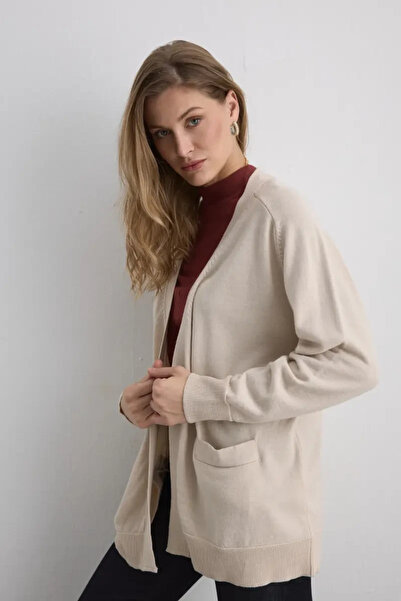 Gusto Relaxed Fit Wool Knit Cardigan - Stone