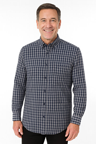 UNL قميص أبوي من القطن المنقوش ذو أكمام طويلة وجيوب، متوسط ​​السماكة، موسمي، ...