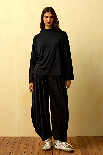 Ceylan Otantik Black Straight Collar Shalwar Pants Set