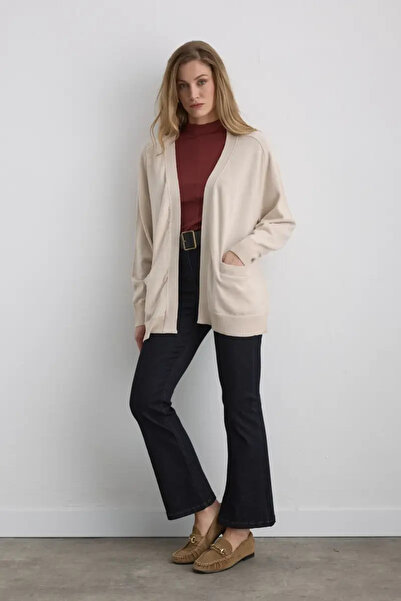 Gusto Relaxed Fit Wool Knit Cardigan - Stone