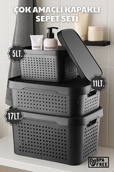 Nandy Home Çok Amaçlı, Kapaklı Sepet Seti - Düzenleyici Saklama Kutusu Seti 5...