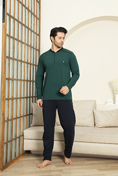 Enisena Men's 100% Cotton Pajama Set-3 Buttons-12440