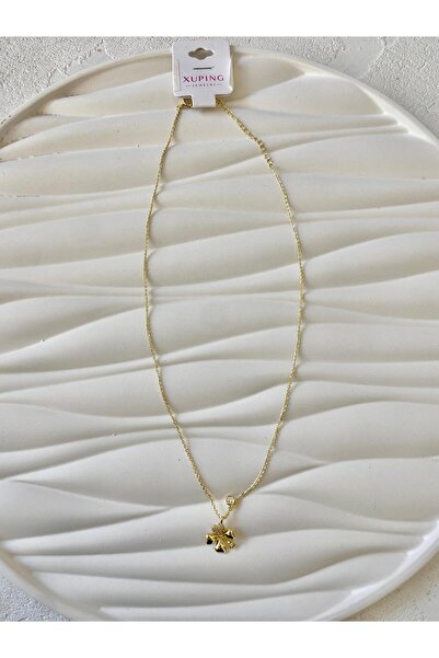 XP XUPİNG XUPİNG 14 AYAR ALTIN KAPLAMA ÇİÇEK DETAYLI MİNİMAL KOLYE 45+5CM