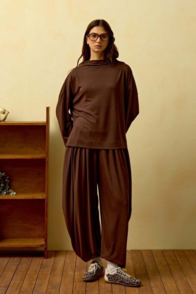 Ceylan Otantik Bitter Brown Straight Collar Shalwar Pants Set