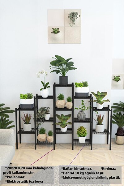 DEKOZUM YASEMİN Merdiven 13 Raflı Metal Çiçeklik Saksılık Saksı Standı Dekora...