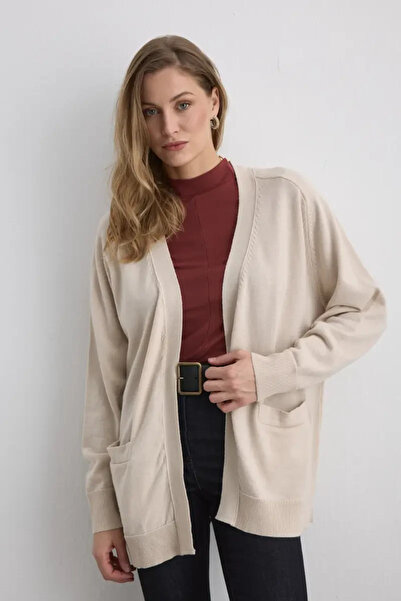 Gusto Relaxed Fit Wool Knit Cardigan - Stone