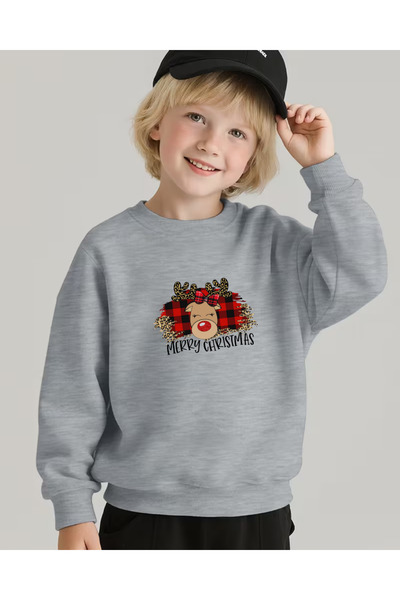 haha Çocuklar için Yılbaşı Temalı Baskılı Uzun Kollu T-shirt