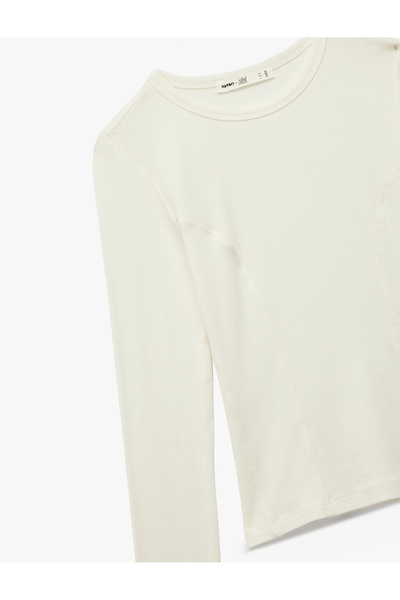 Koton X Sibil Çetinkaya - Slim Fit Semi-Transparent Long Sleeve Crew Neck Blouse