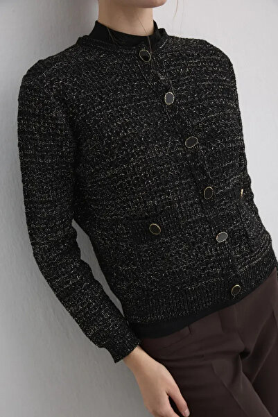 Gusto Silvery Knitwear Chenille Cardigan - Black