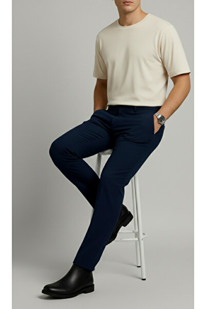 Bürke Men's Navy Blue Color Slim Fit Quality Fabric Trousers