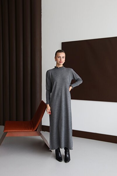 ilmek 23310 Women's Ruffle Detailed Maxi Length Dress Smoked