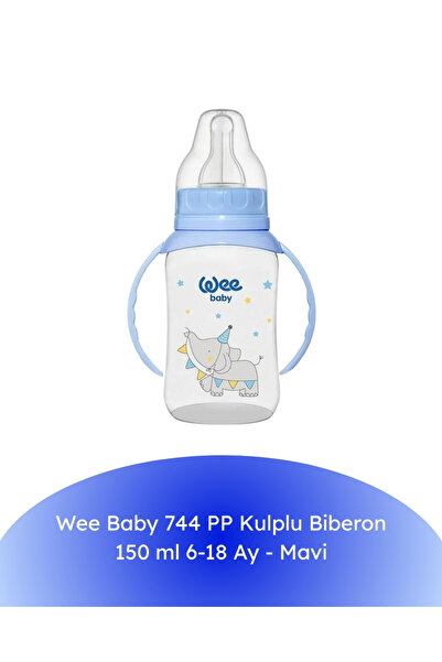 Wee Baby 744 PP Kulplu Biberon 150 ml 6-18 Ay - Mavi