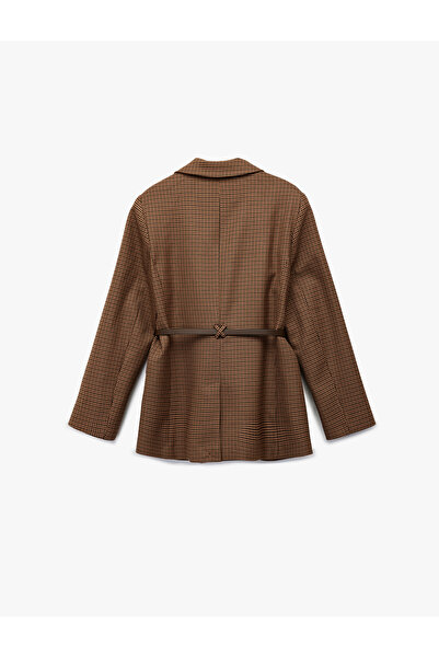 Koton Сако с колан, детайлни джобове с копчета, кръстосан яка, карирана сако