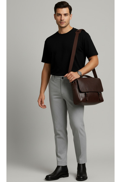 Bürke Men's Gray Color Slim Fit Quality Fabric Trousers