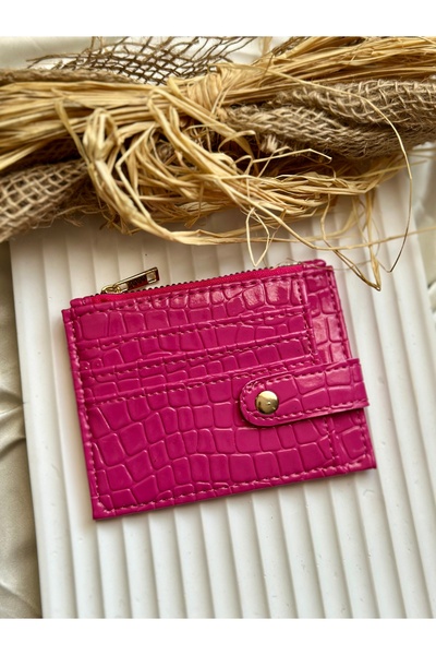 DEMİR ACCESORİES Faux Leather Snap Fastener Zippered Pink Women's Card Holder