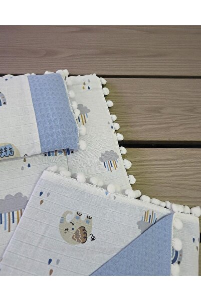 voyyo kids baby 3-Piece Bottom Opening Mat Set with Blanket and Pillow, Muslin Patterned Bottom Opening