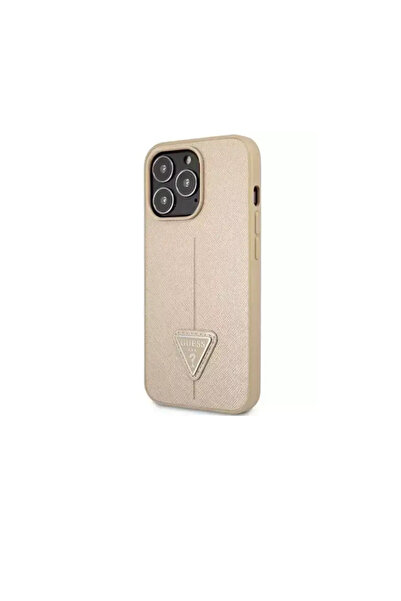 Guess Case for iPhone 13 Pro PU Saffiano Triangle Beige