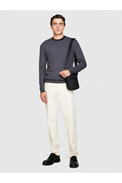 Sisley Koton Mixed Fabric Crew Neck Sweater Men's Yellow Sweater - 323A10F2S1C78