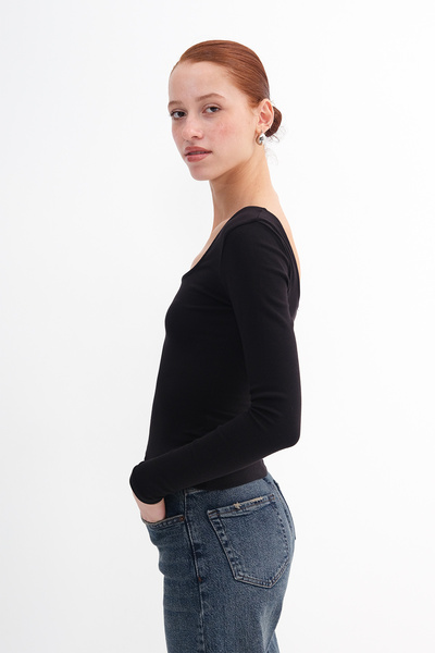 Addax U Neck Basic Modal Blouse B4410