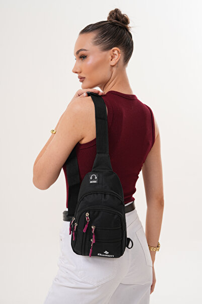 Boman Shop Unisex Black Waterproof Shoulder Bag with USB Headphone Outlet Crossbody Chest Bag