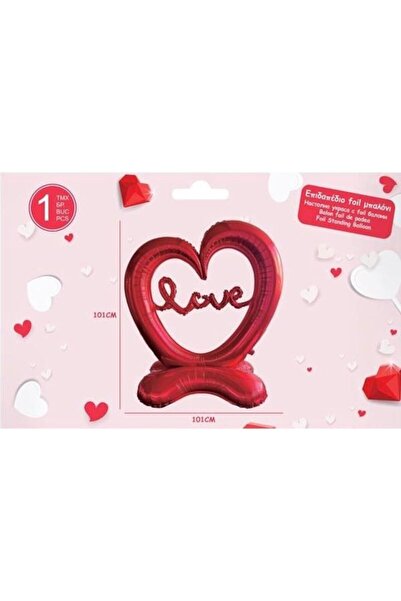 OEM Red Heart Foil Party Balloon with Base & 3D "Love" Message 101x101 cm