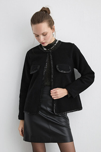 Gusto Beaded Wool Coat - Black