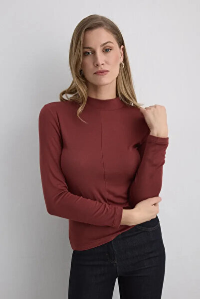 Gusto Mock Neck Pack Viscose Lycra Blouse - Tile