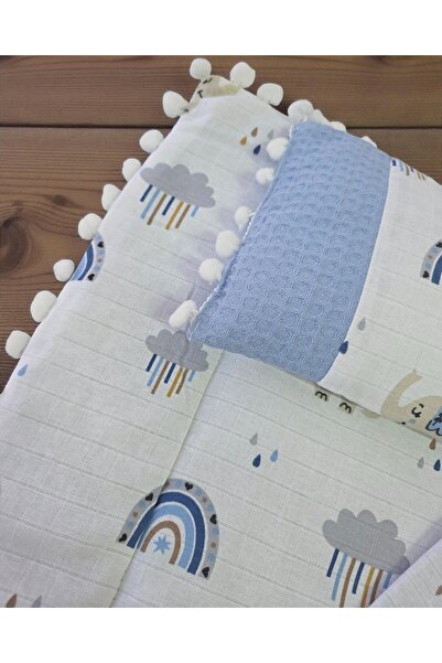 voyyo kids baby 3-Piece Bottom Opening Mat Set with Blanket and Pillow, Muslin Patterned Bottom Opening