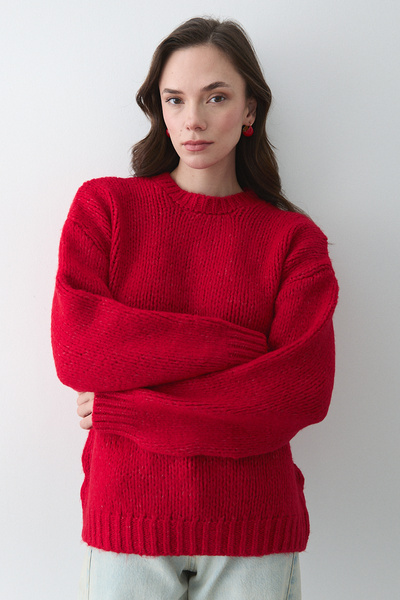Laluvia Red Long Sleeve Relax Sweater - 251091