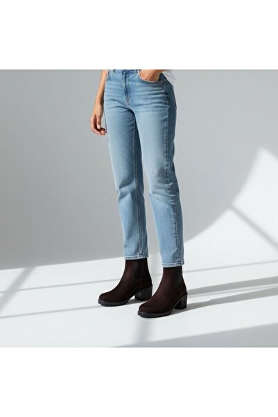 NE&VE SHOES Acı Kahve Lüx Süet İki Yandan Lastikli Kalın Topuklu Yuvarlak Burunlu Kadın Chelsea Bot