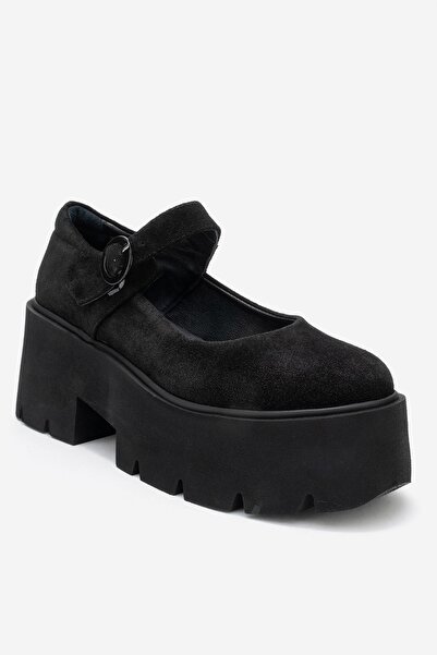 LuviShoes ORINA Чорні замшеві жіночі повсякденні туфлі з товстою підошвою з натуральної шкіри