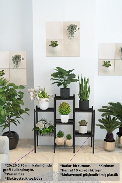 DEKOZUM YASEMİN 7 Raflı Ortası Uzun Metal Çiçeklik Saksılık Saksı Standı Deko...