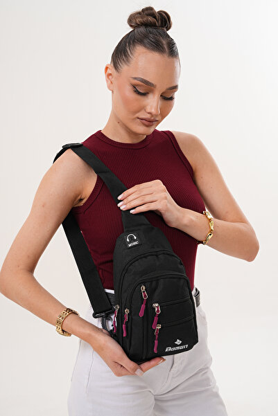 Boman Shop Unisex Black Waterproof Shoulder Bag with USB Headphone Outlet Crossbody Chest Bag