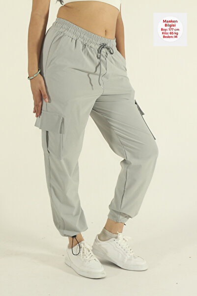 INFLUYENTE Women's Baggy Parachute Fabric Commando Pocketed Leg Clip Oversized Sweatpants