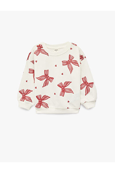 Koton Памучна блуза с дълъг ръкав, обло деколте и принт с панделка