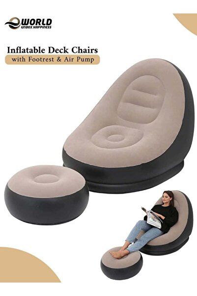 Eworld Inflatable Sofa Lounge Chair with Footrest & Air Pump | Portable Air Couch