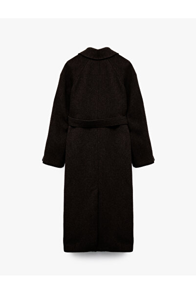 Koton Palton lung din catifea cu două rânduri de nasturi cu mâneci lungi și buzunare cu curea