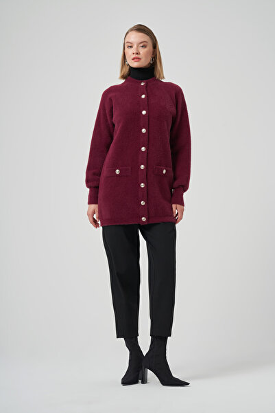 Nuss Pocket Detail Angora Cardigan 7008 Claret Red