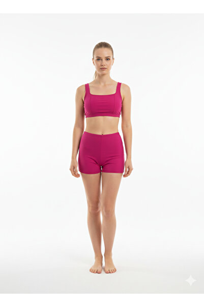 My-o Women's Square Neck High Waist Shorts Two-Piece Bustier Lycra Bikini Set-Detachable Pad 36-44