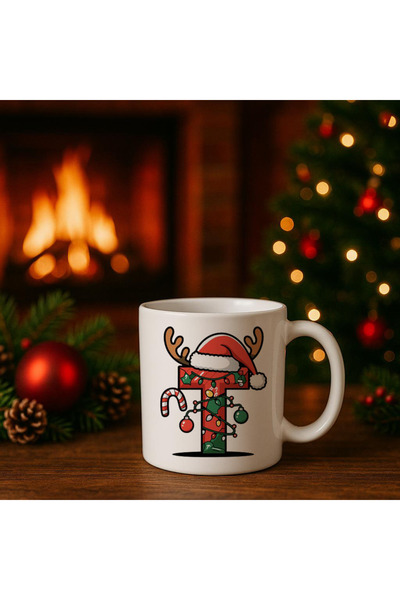 MODA كوب من الخزف هدية لعيد الميلاد المجيد مطبوع على شكل حرف T